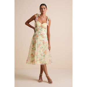 Lulus Olesya Light Yellow Floral Tie-strap Midi Dress - Size S